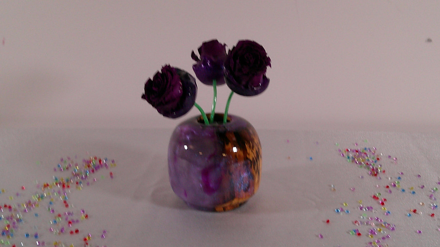 Epoxy /wood vase with real preserved roses.