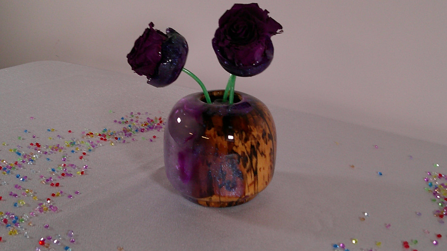 Epoxy /wood vase with real preserved roses.