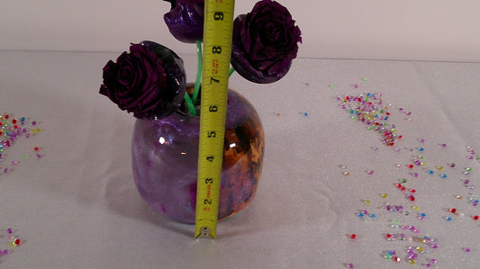 Epoxy /wood vase with real preserved roses.