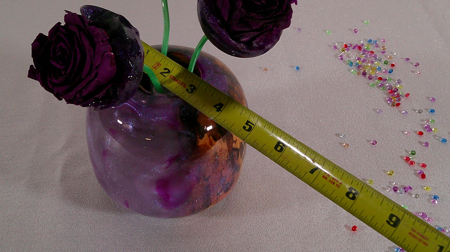 Epoxy /wood vase with real preserved roses.
