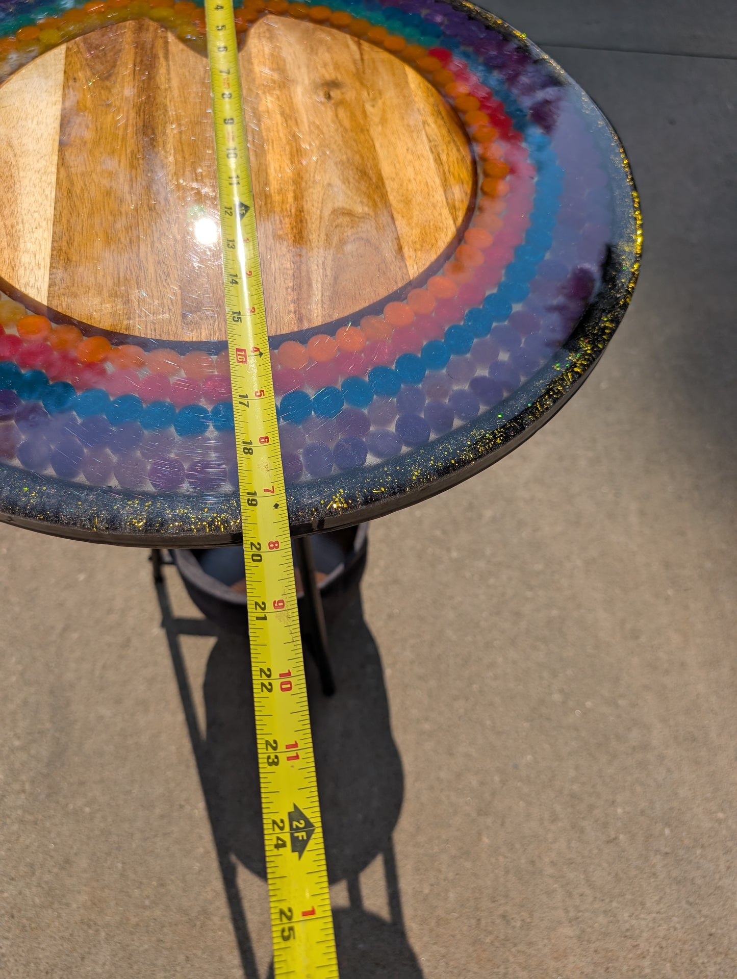 Epoxy and wood polkadot table