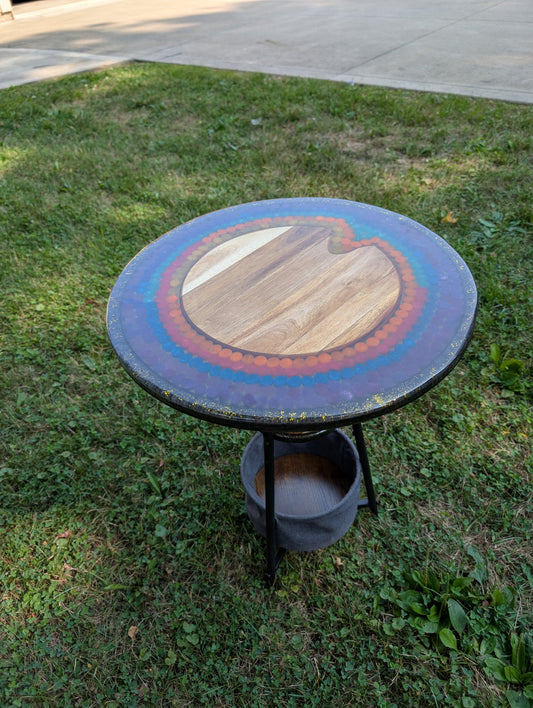 Epoxy and wood polkadot table