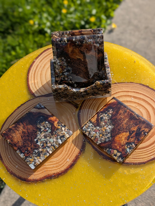 Coasters made of wood stone and epoxy