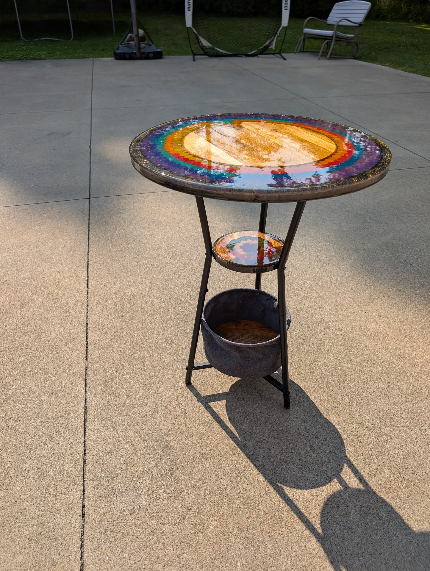 Epoxy and wood polkadot table