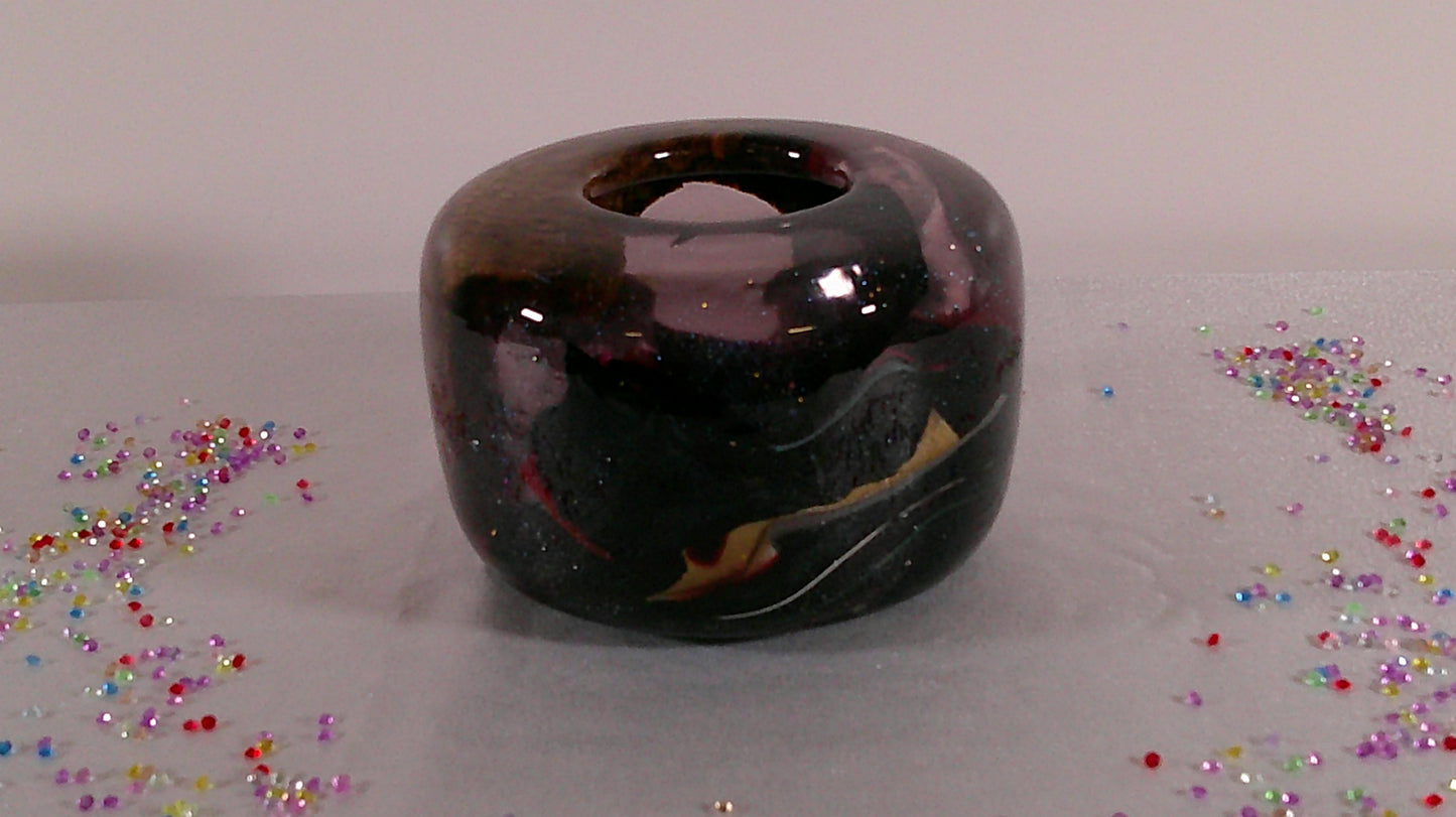 Epoxy with wood vase with real leather preserved inside