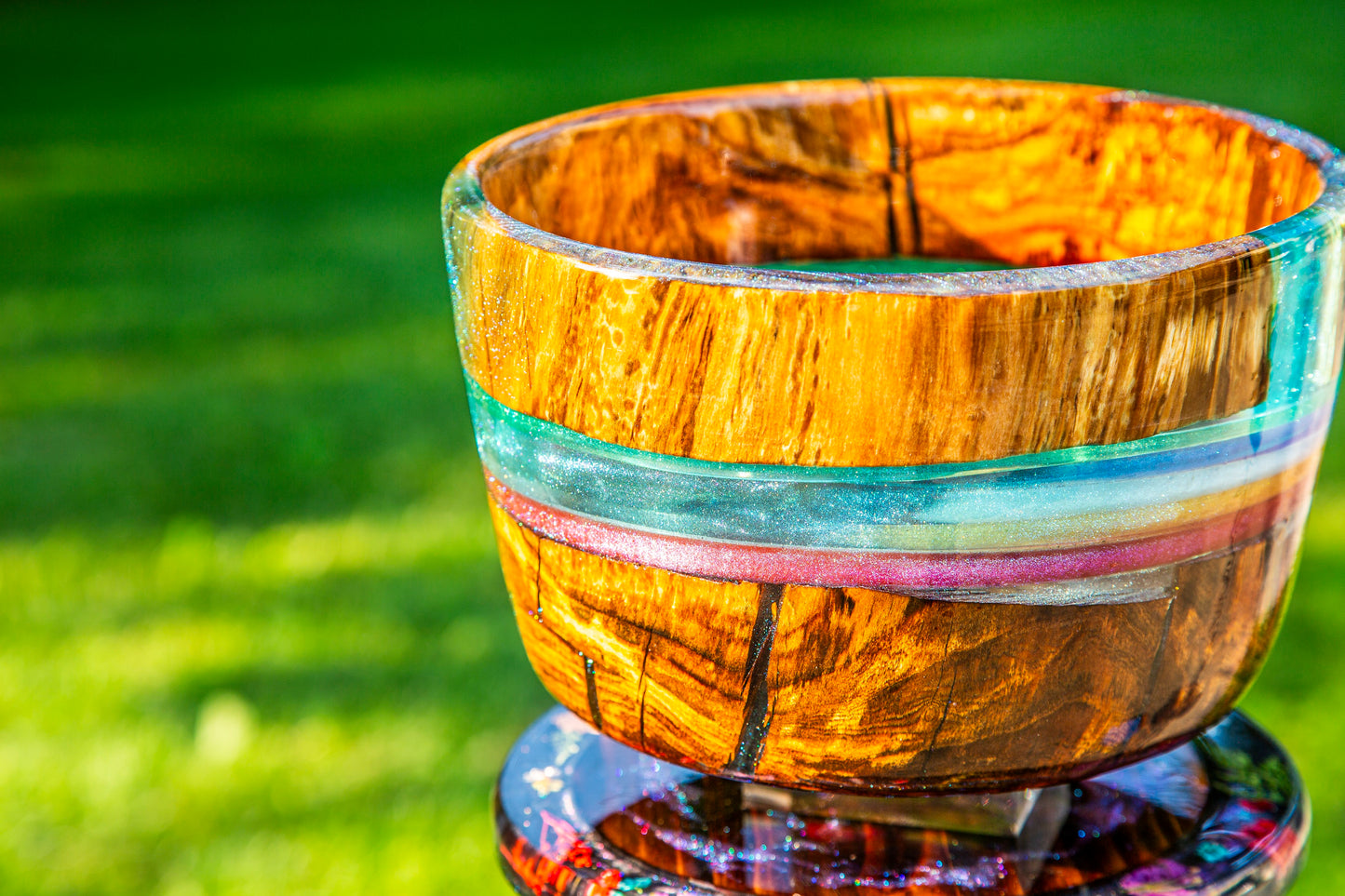 Large bowl made of epoxy and cherry wood