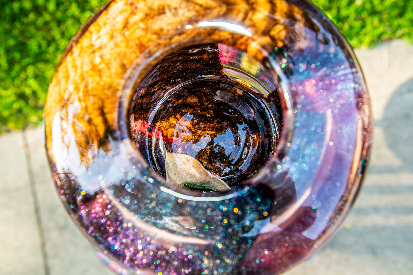 Epoxy with wood vase with real leather preserved inside