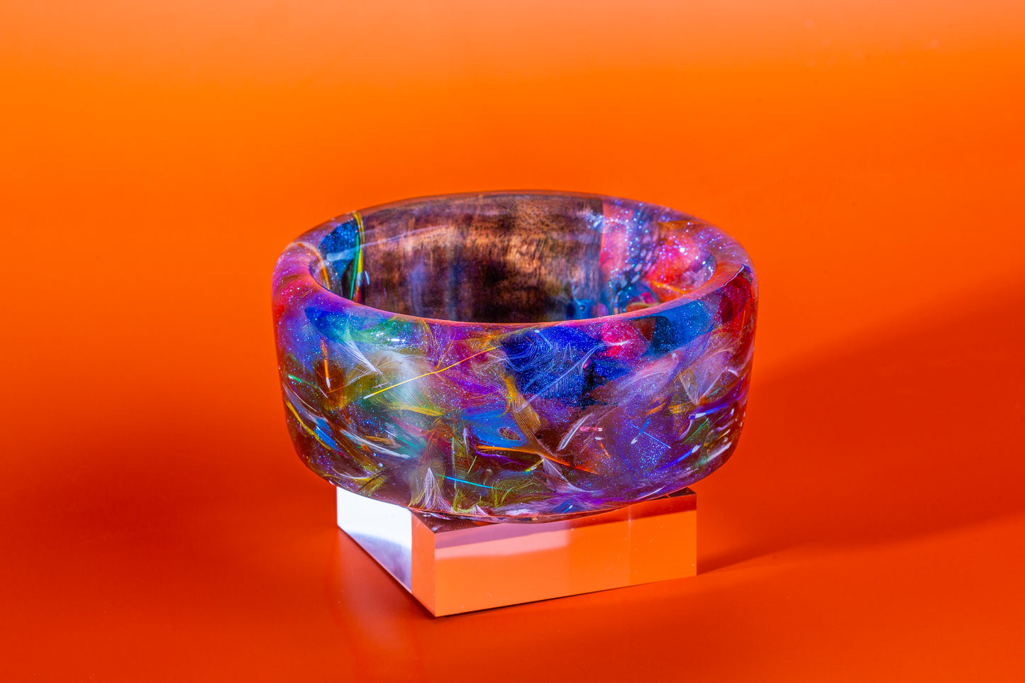Small epoxy feather bowl