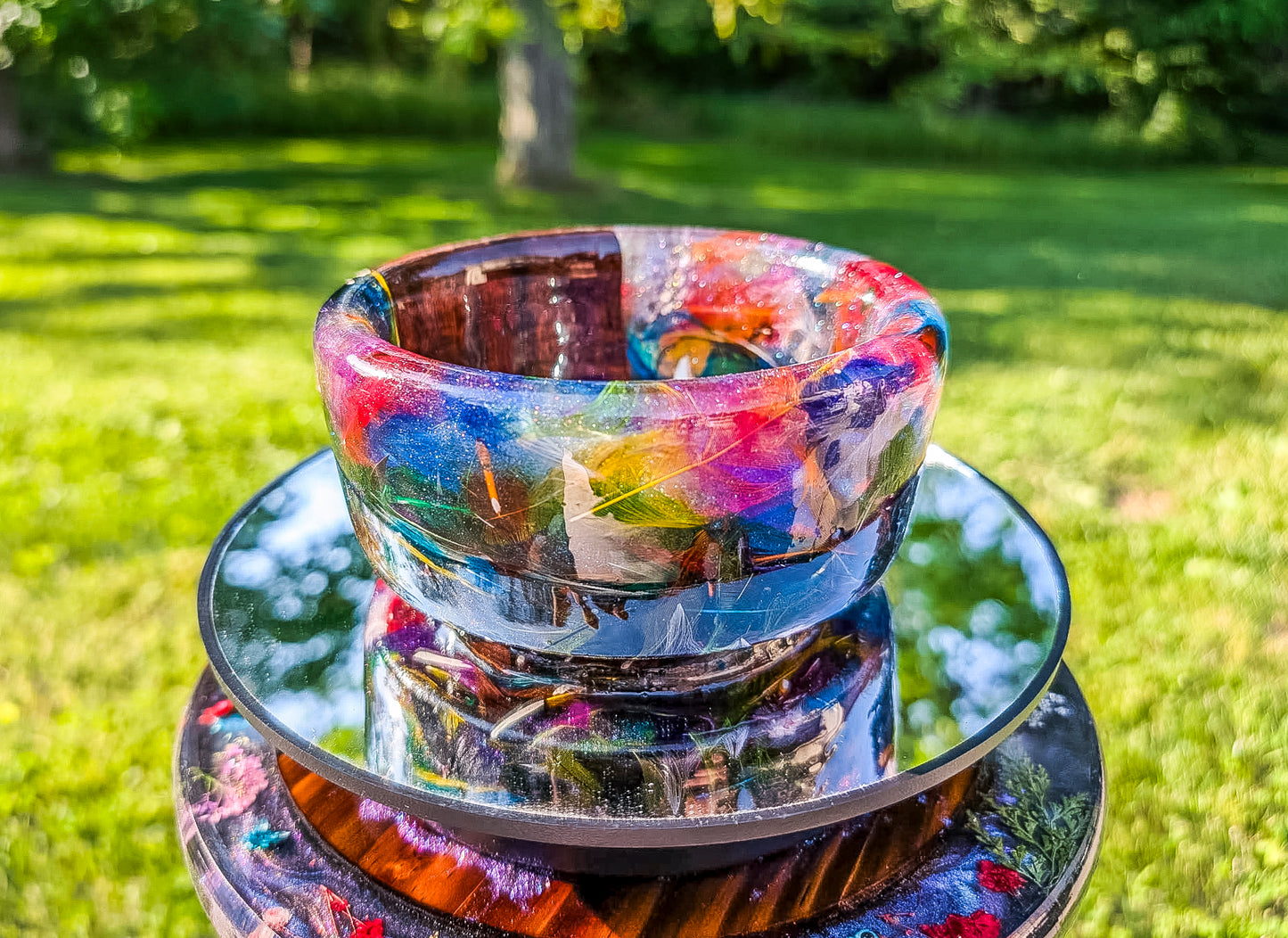 Small epoxy feather bowl