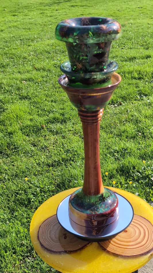 Tall vase made of cedar and epoxy resin.