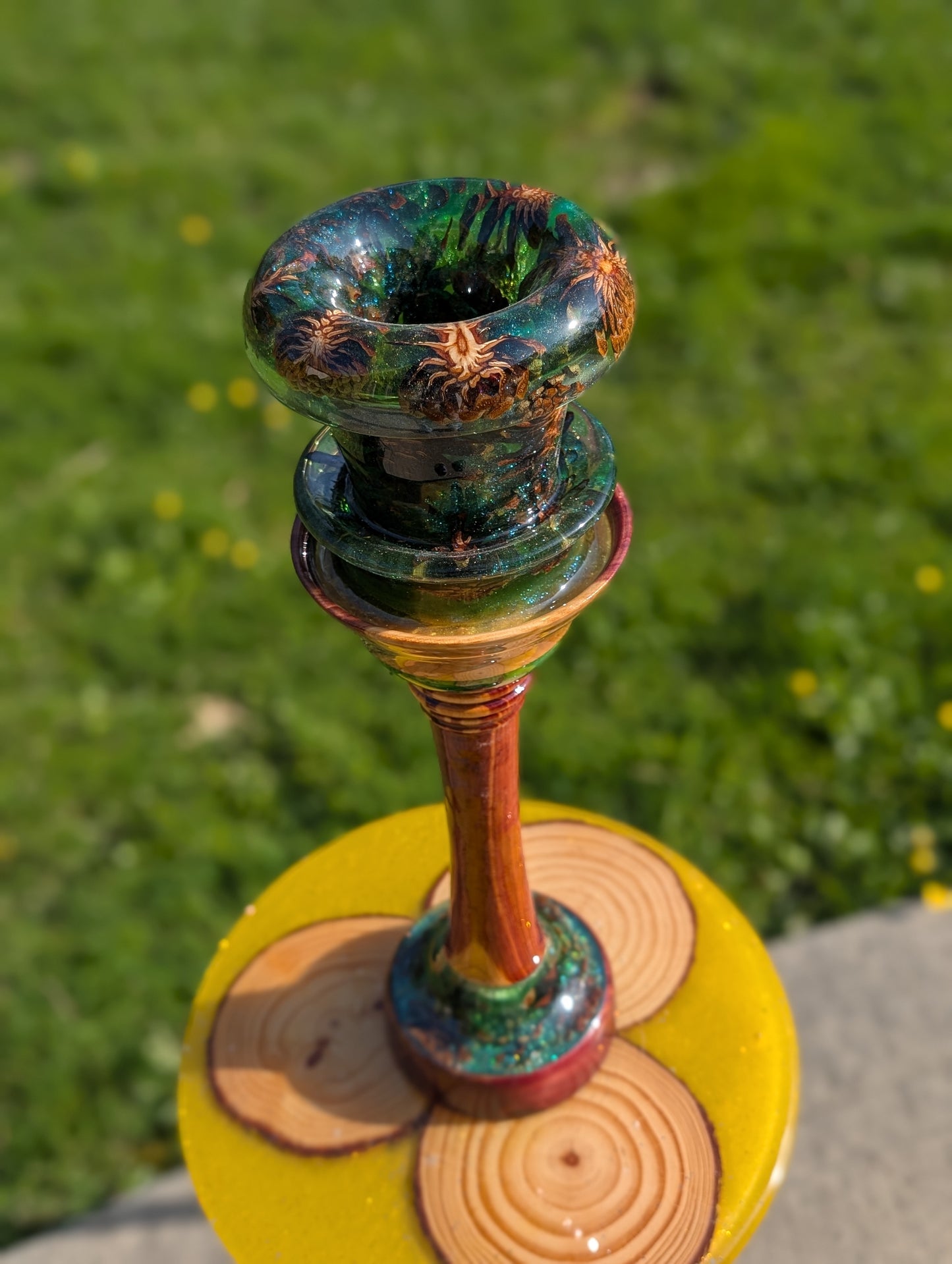 Tall vase made of cedar and epoxy resin.
