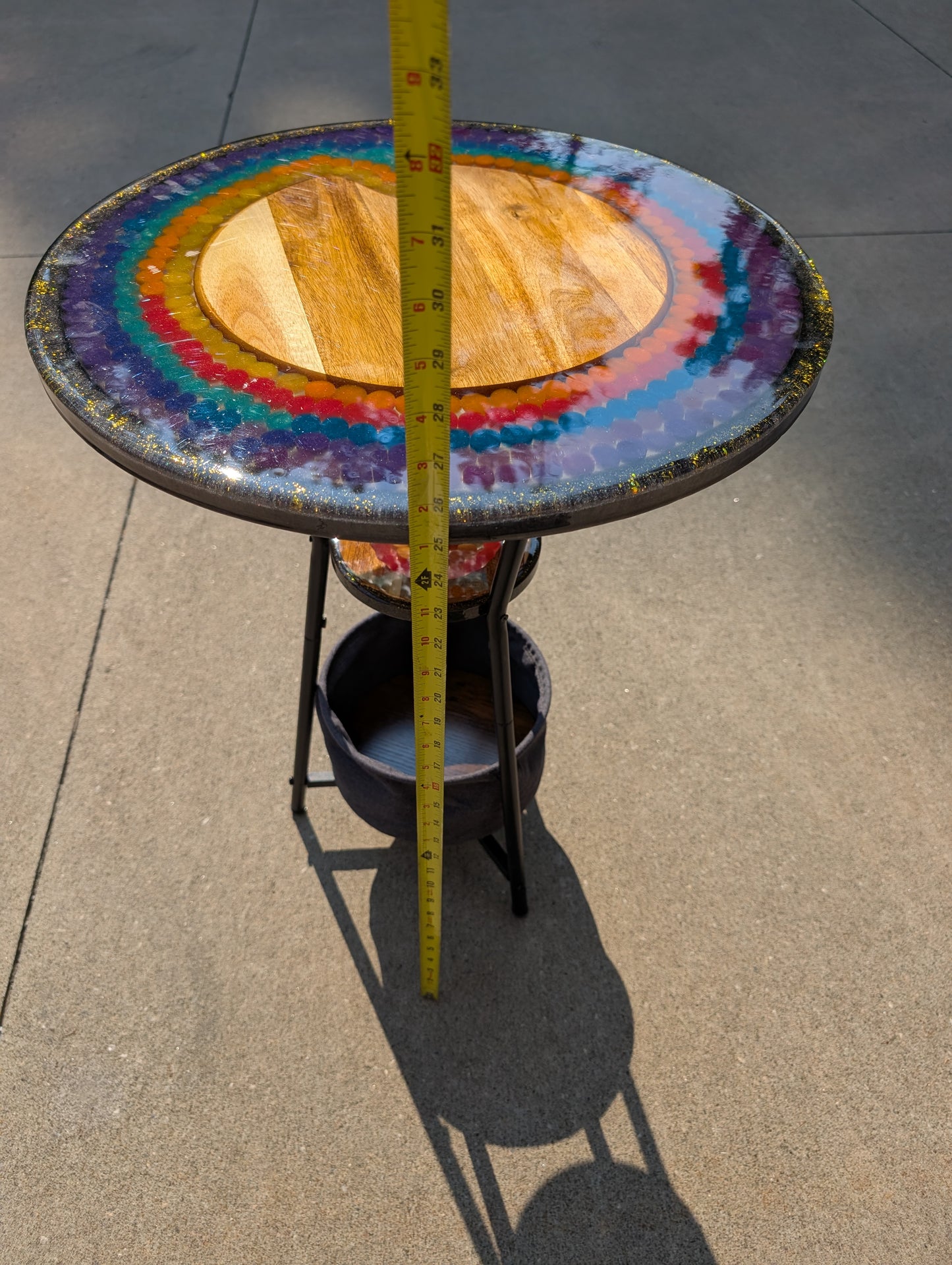 Epoxy and wood polkadot table
