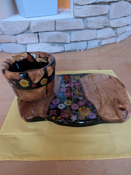 Charcuterie board with the matching bowl.