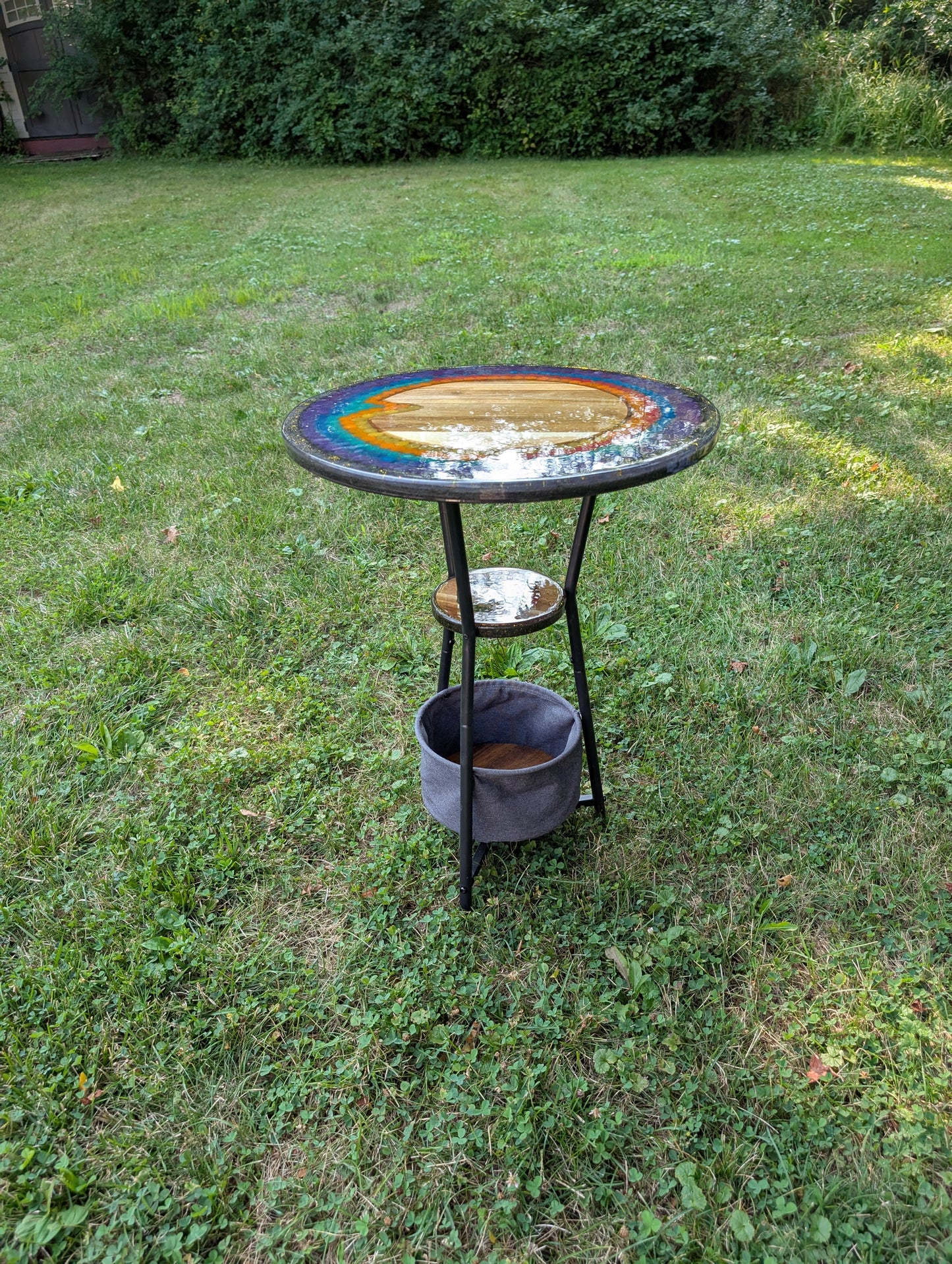 Epoxy and wood polkadot table