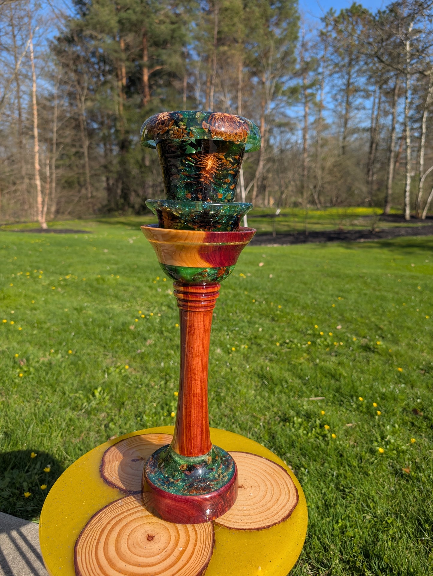 Tall vase made of cedar and epoxy resin.