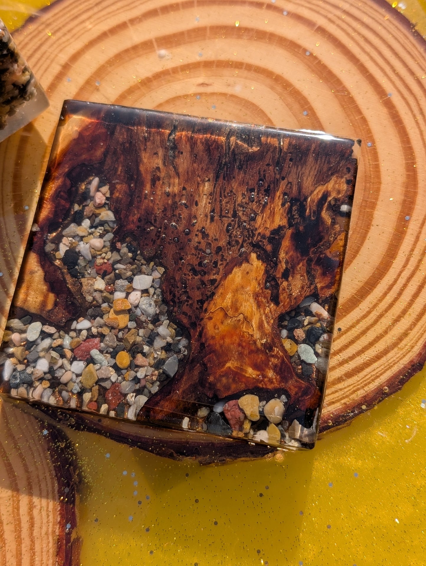 Coasters made of wood stone and epoxy