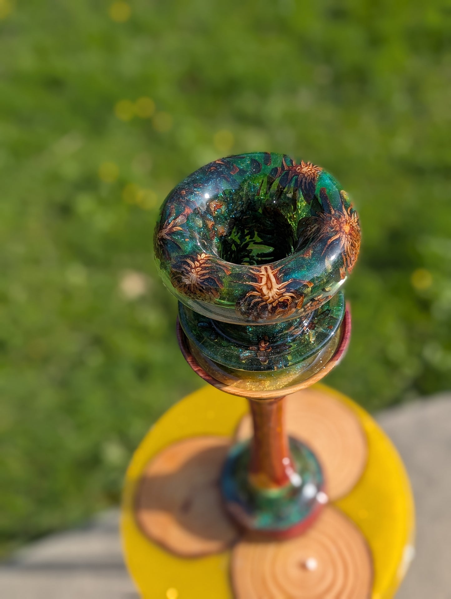 Tall vase made of cedar and epoxy resin.