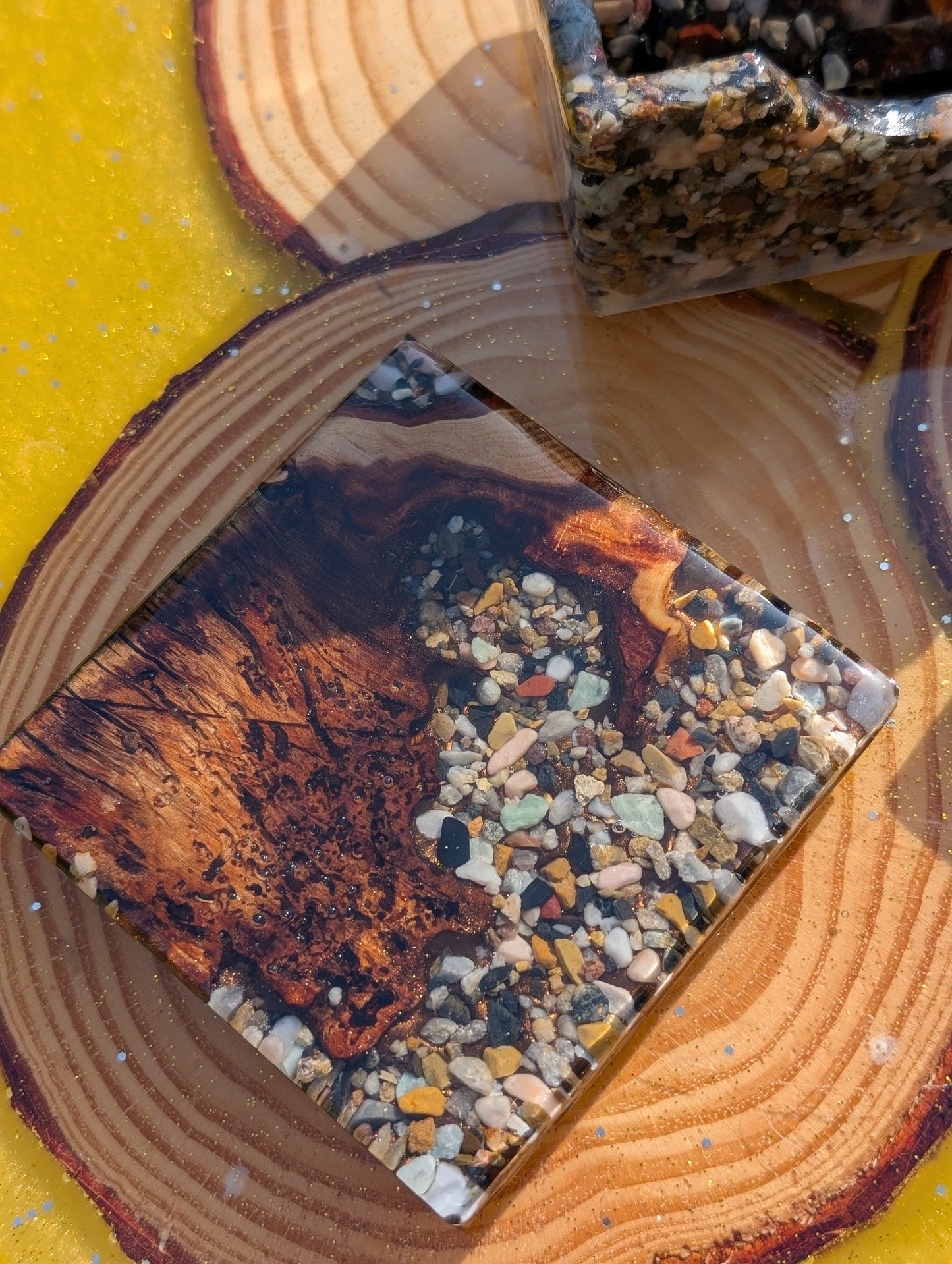 Coasters made of wood stone and epoxy