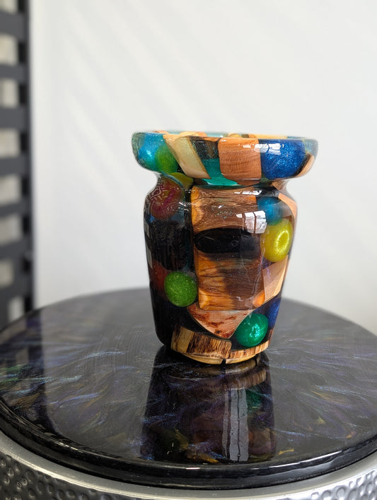 Epoxy vase with wood and epoxy flowers